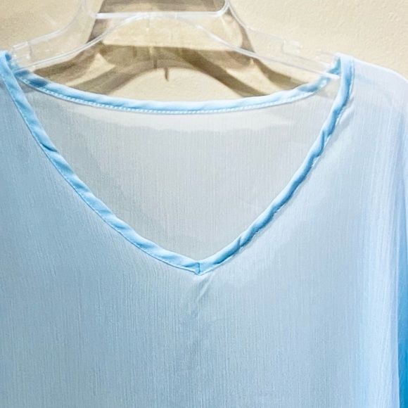 🌟2xHP🌟NWOT Blue Chiffon Pom Pom Tunic Boho Coverup - Picture 3 of 10